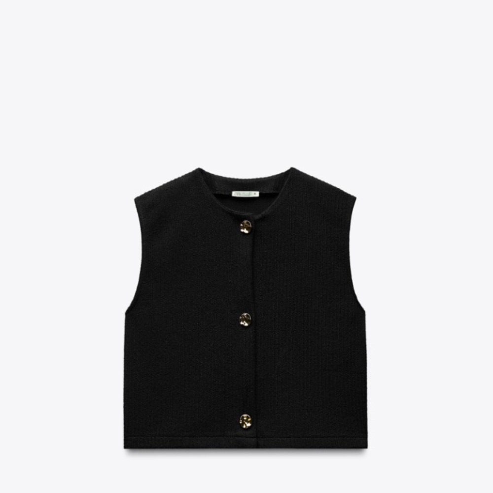 Zara Cropped Button Up Sleeveless Vest